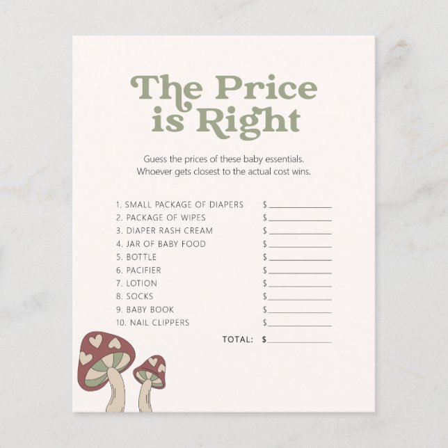 Papier Baby shower Cute Champignons - Jeu - Devinez Le Pr (Devant)