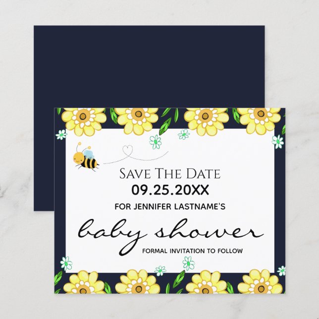 Papier Baby shower d'abeilles Enregistrer la date (Devant / Derrière)