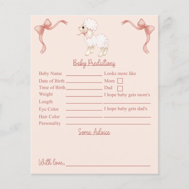 Papier Baby shower D'Agneau Rose Prédictions Et Conseils (Devant)