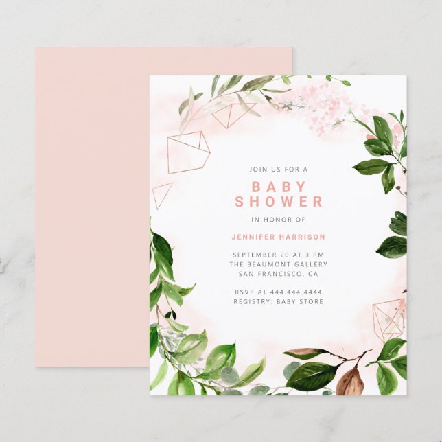 Papier Baby shower d'aquarelle budgétaire Blush & Greener (Devant / Derrière)