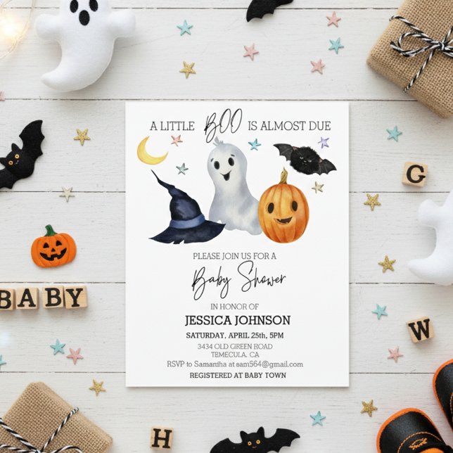 Papier Baby shower d'aquarelle Halloween Little Boo (Créateur téléchargé)