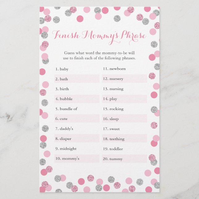 Papier Baby shower d'argent rose terminer le jeu de mots  (Devant)