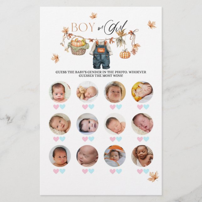 Papier Baby shower d'automne citrouille Jeu garçon ou fil (Devant)