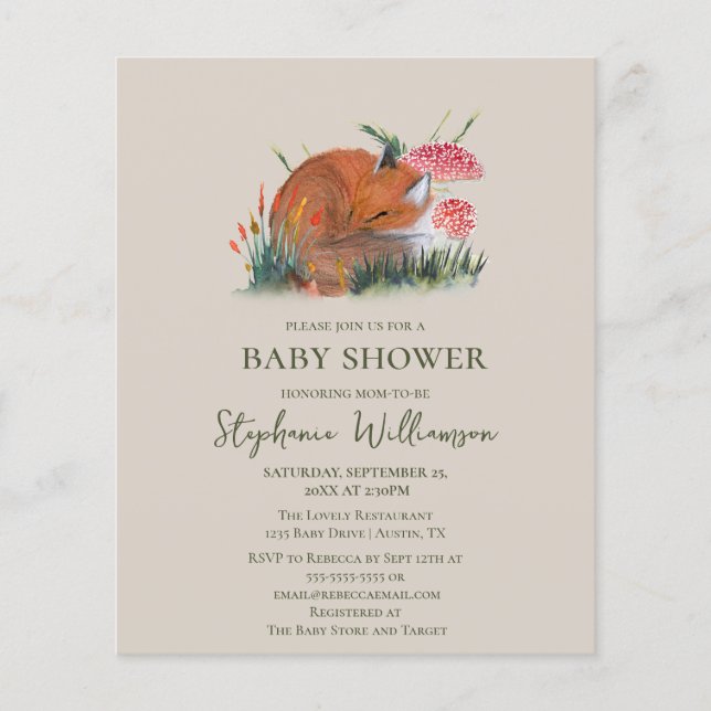 Papier Baby shower d'automne du renard forestier (Devant)