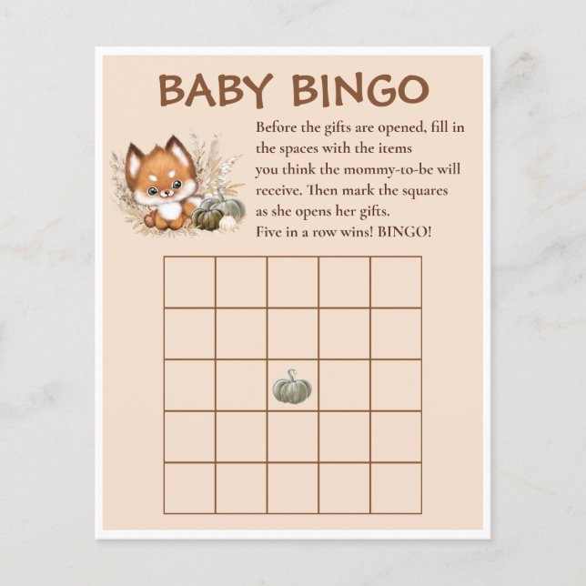 Papier Baby shower d'automne mignon Fox Citrouilles Baby  (Devant)