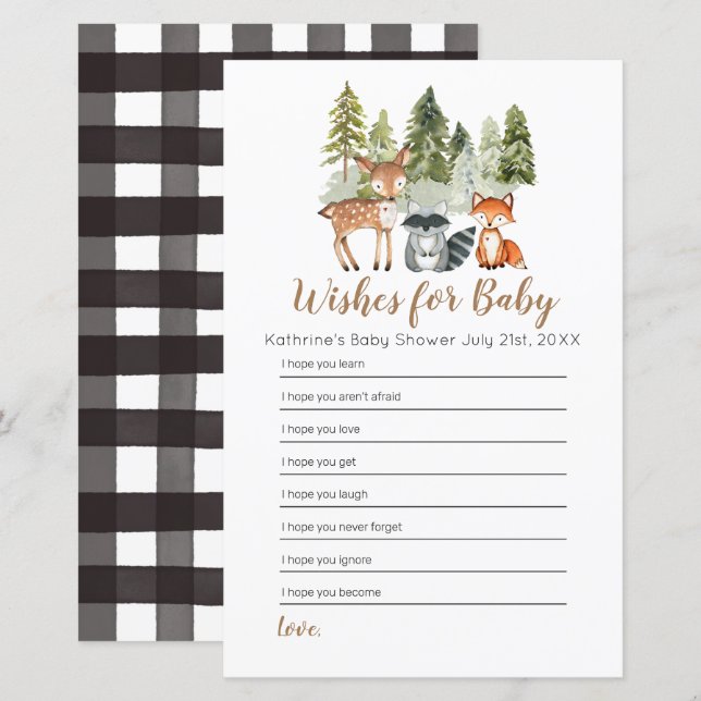 Papier Baby shower d'aventure animal cerf Voeux pour bébé (Devant / Derrière)