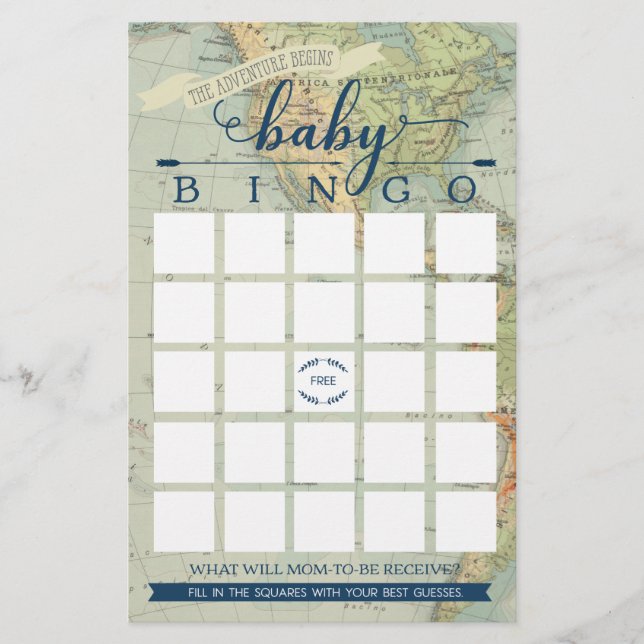 Papier Baby shower d'aventure Jeu de Bingo (Devant)