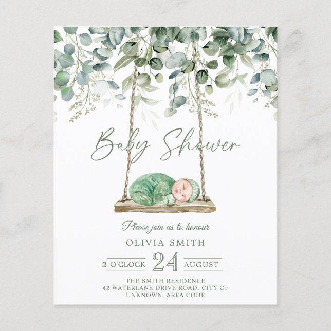 Papier Baby shower de balancier Eucalyptus Invitation (Devant)