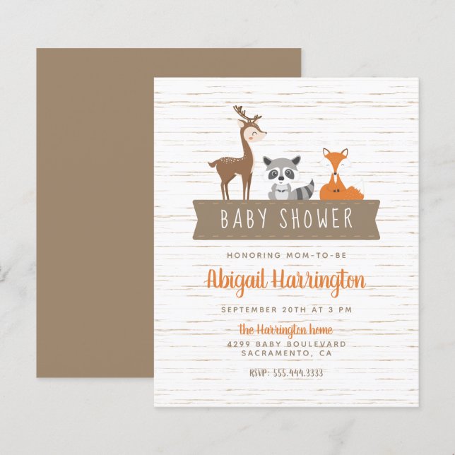 Papier Baby shower de bannière Budget Cute Woodland Anima (Devant / Derrière)