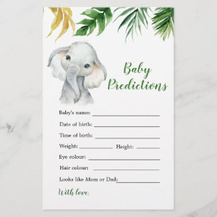 Papier Baby shower de bébé éléphant tropical prédiction d