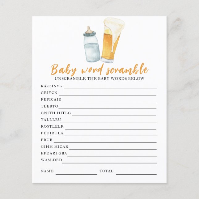 Papier Baby shower de bière - Bébé Word Scramble (Devant)