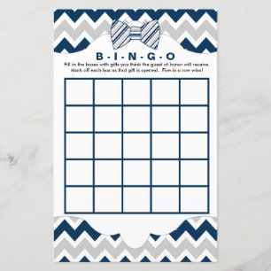 Papier Baby shower de bingo jeux, cravate arc gris marine