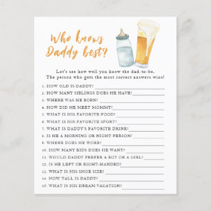 Papier Baby shower de brasserie - Jeu Qui connaît le mieu