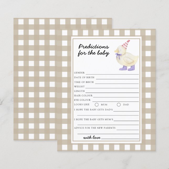 Papier Baby shower de canard - prédictions et conseils po (Devant / Derrière)
