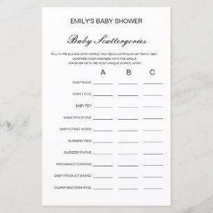 Papier Baby shower de catégories pour bébés Jeu IMPRIMÉ