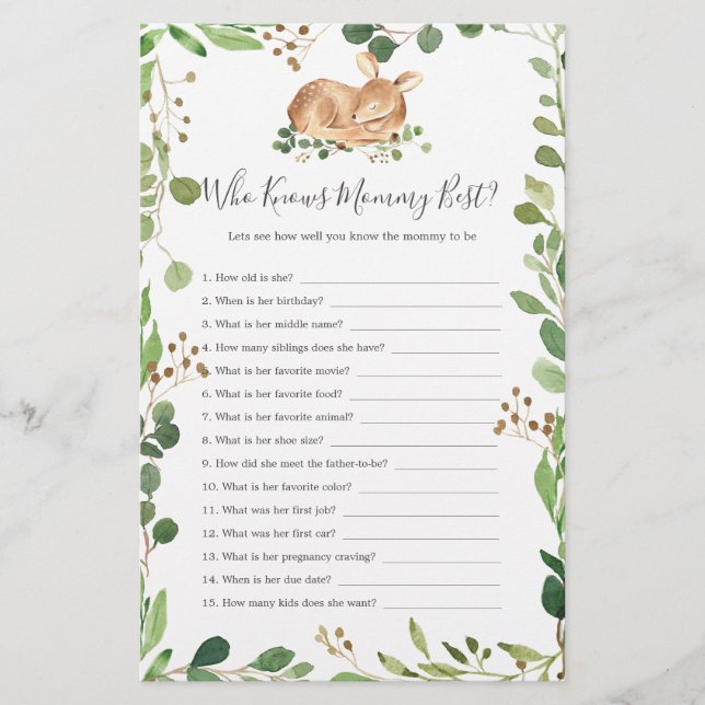 Papier Baby shower de cerfs qui connaît maman mieux (Devant)