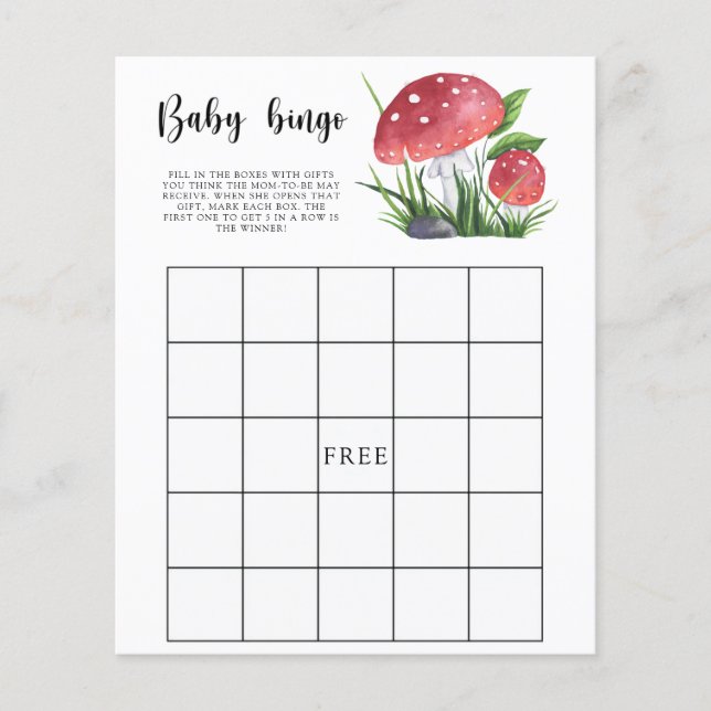 Papier Baby shower de champignons Baby Bingo jeu (Devant)
