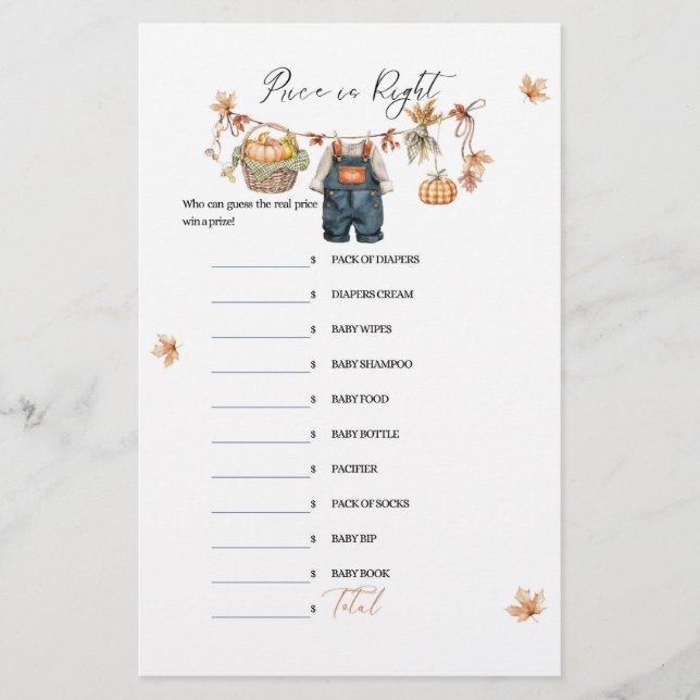 Papier Baby shower de Citrouille moderne automne prix jeu (Devant)