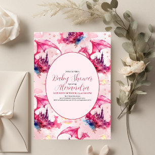 Papier Baby shower de dragon rose aquarelle budgétaire