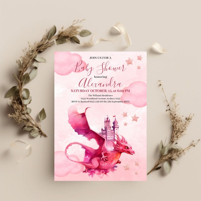 Papier Baby shower de dragon rose aquarelle budgétaire (Créateur téléchargé)