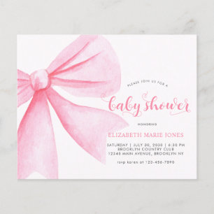 Papier Baby shower de fille à ruban à aquarelle rose budg