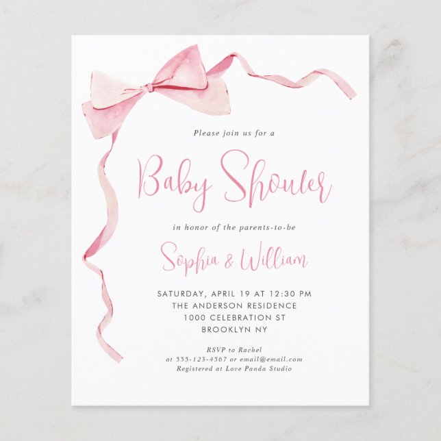 Papier Baby shower de fille de béquille de ruban rose bud (Devant)