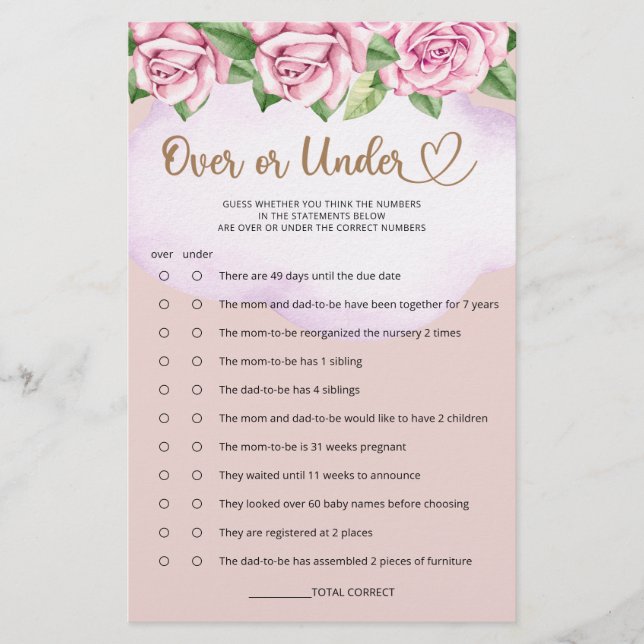 Papier Baby shower de fille ours en peluche au-dessus ou  (Devant)