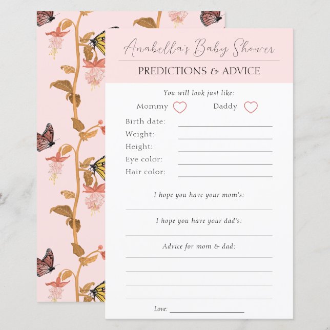 Papier Baby shower de filles papillon rose moderne Boho (Devant / Derrière)