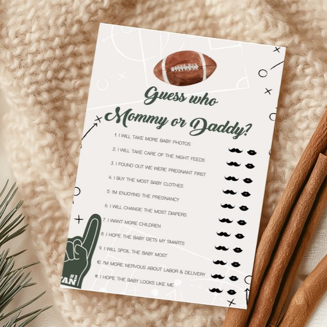 Papier Baby shower de football Devinez qui maman ou papa  (Football Sports Baby Shower Guess who Mommy or Daddy Game)