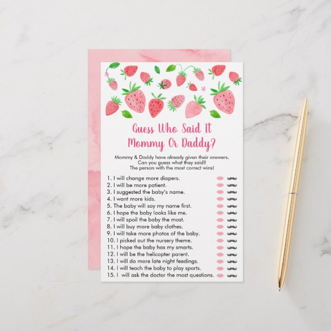 Papier Baby shower De Fraise Devine Qui A Dit Que C'Était (Devant/Arrière en situation)