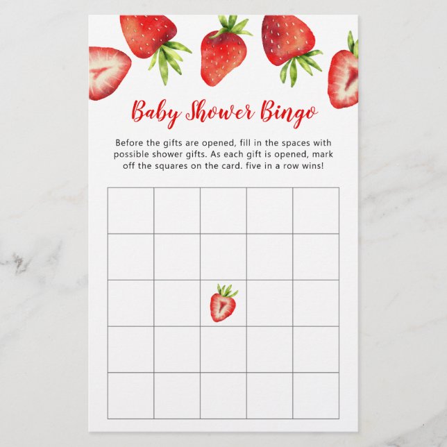 Papier Baby shower de fraises Jeu de Bingo (Devant)