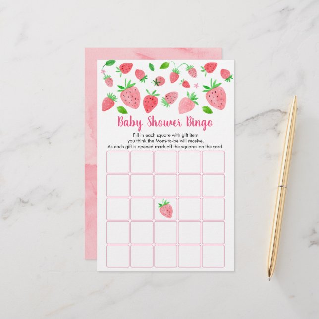 Papier Baby shower de fraises vertes Bingo Jeu (Devant/Arrière en situation)