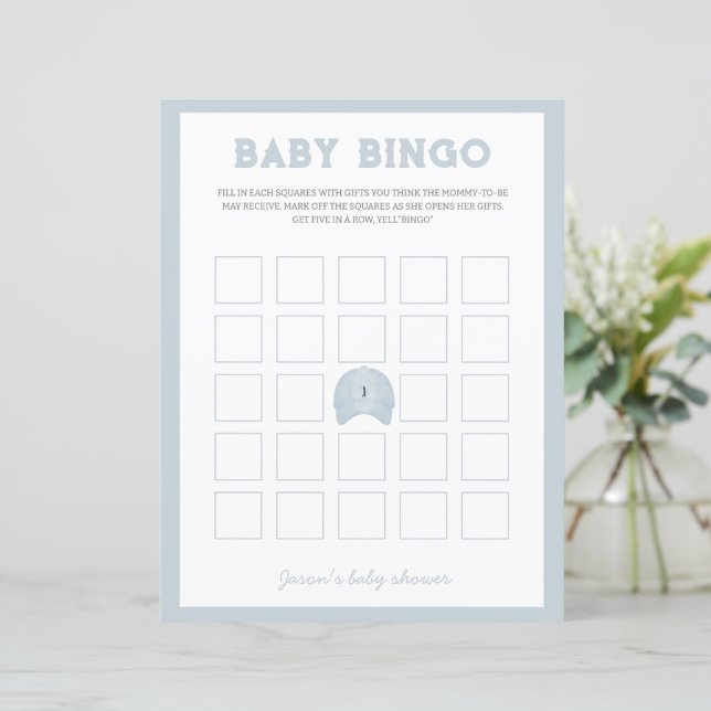 Papier Baby shower de golf bleu jeu de bingo (Debout devant)