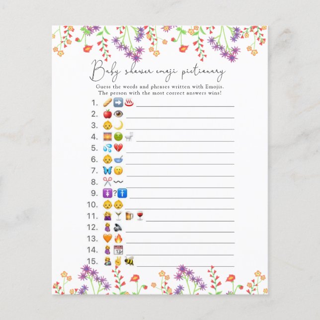 Papier baby shower de jeu d'images Emoji fleur sauvage (Devant)