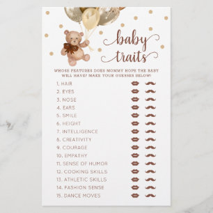 Papier Baby shower de jeu Teddy Bear Baby Traits