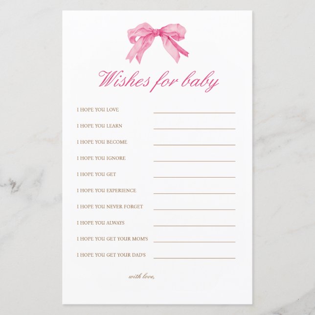 Papier Baby shower de la cou rose souhaits pour conseil b (Devant)