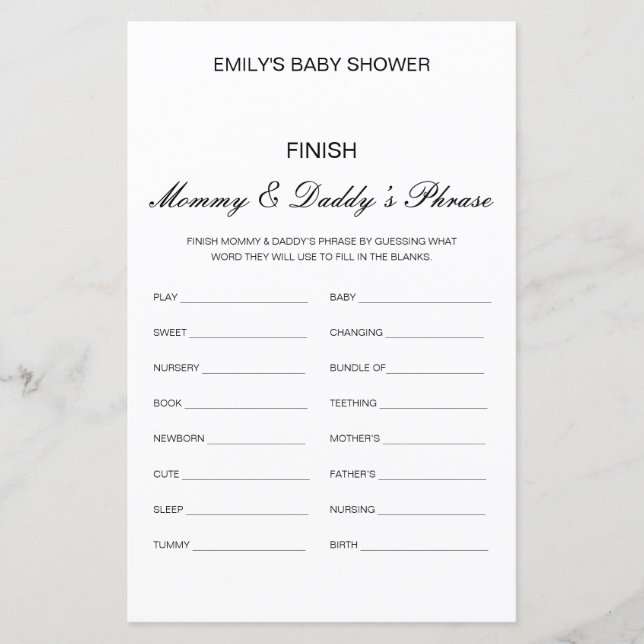 Papier Baby shower de la phrase de papa et maman (Devant)