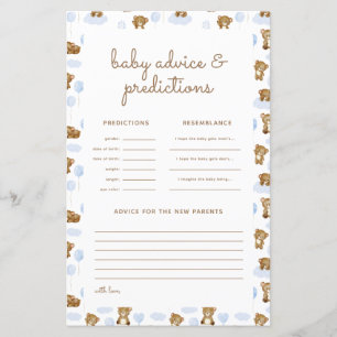 Papier Baby shower de l'ours en peluche Prédictions et ca