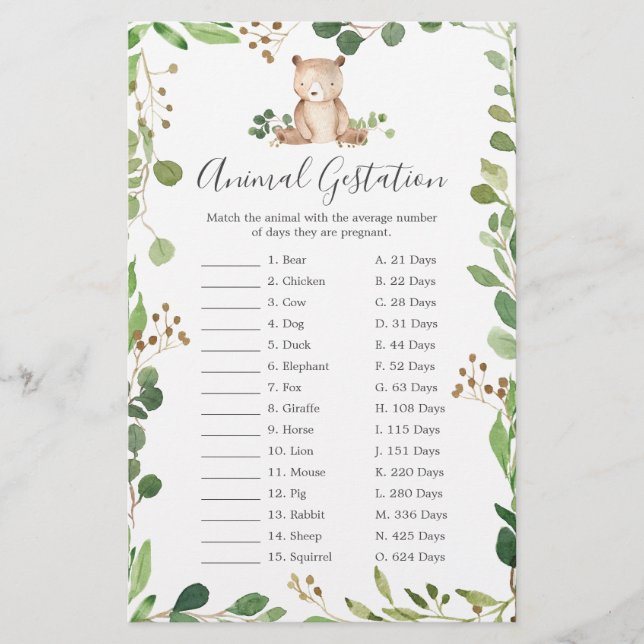 Papier Baby shower de l'ours Gestation animal (Devant)
