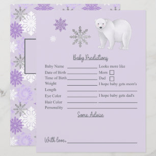 Papier Baby shower de l'ours polaire pourpre Prédictions 