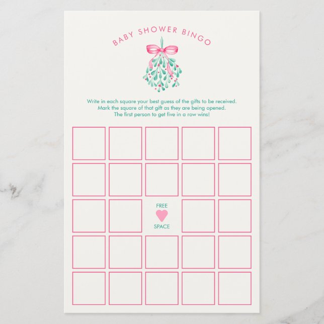 Papier Baby shower de Mistletoe Rose Jeu de Bingo (Devant)