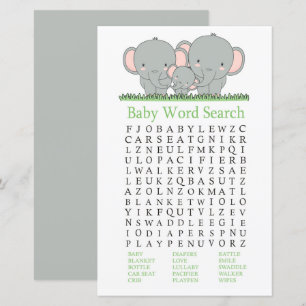Papier Baby shower de mots pour éléphants de famille Rech