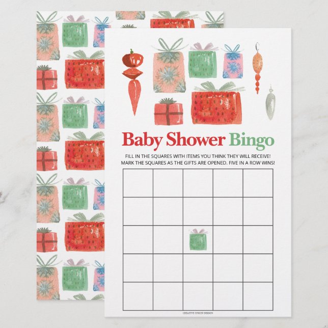 Papier Baby shower de Noël Retro Jeu de Bingo (Devant / Derrière)