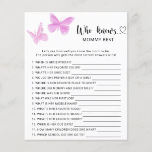 Papier Baby shower de papillons, qui connaît maman mieux