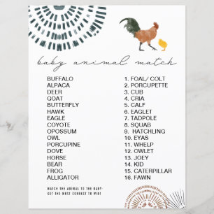 Papier Baby shower de poulet Animal match Jeu