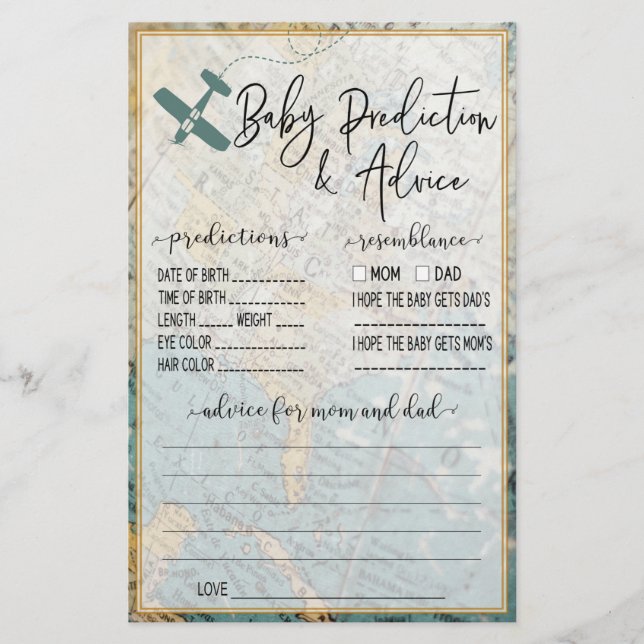 Papier Baby shower de prédiction et de conseils pour bébé (Devant)
