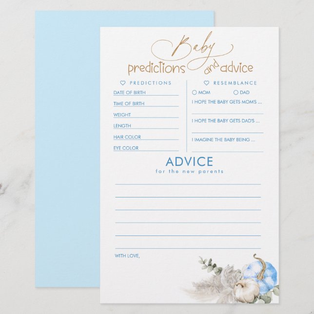 Papier Baby shower de prédictions et conseils pour bébés  (Devant / Derrière)