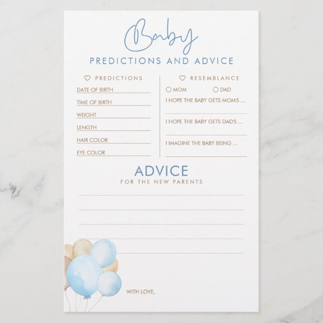 Papier Baby shower de prédictions et conseils pour bébés  (Devant)