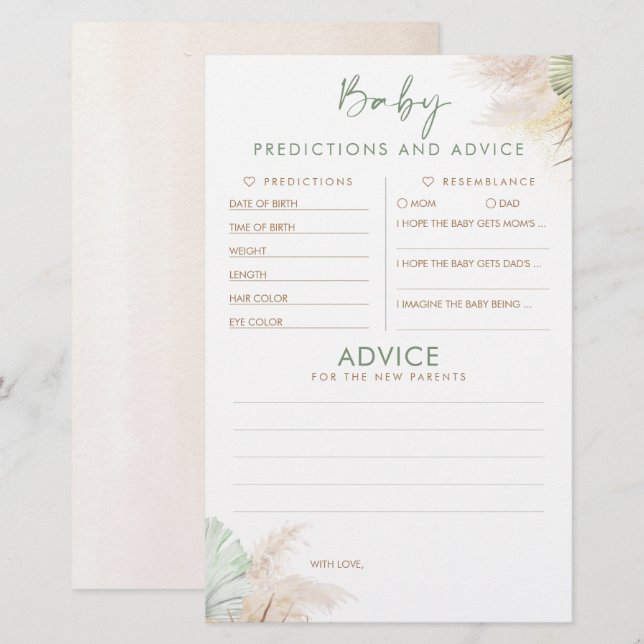 Papier Baby shower de prédictions et conseils pour bébés  (Devant / Derrière)