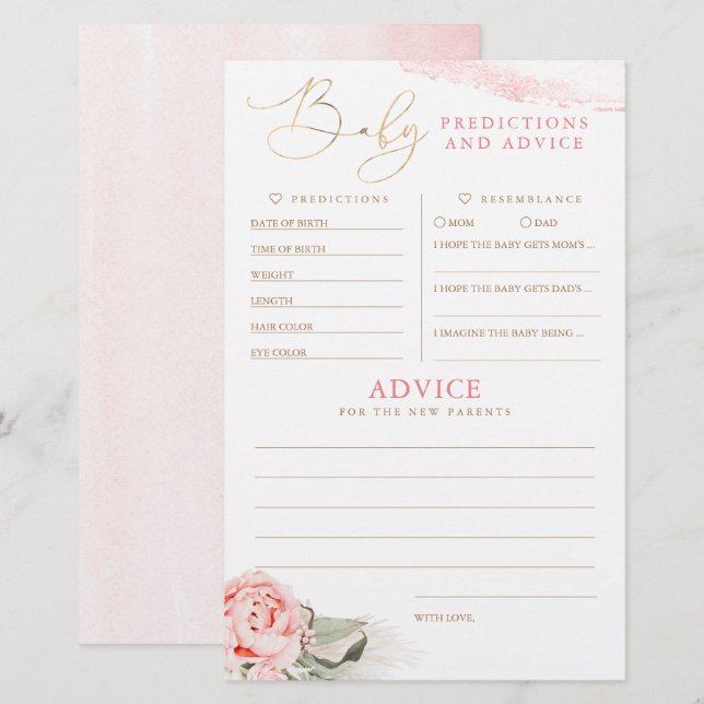 Papier Baby shower de prédictions et conseils pour bébés  (Devant / Derrière)